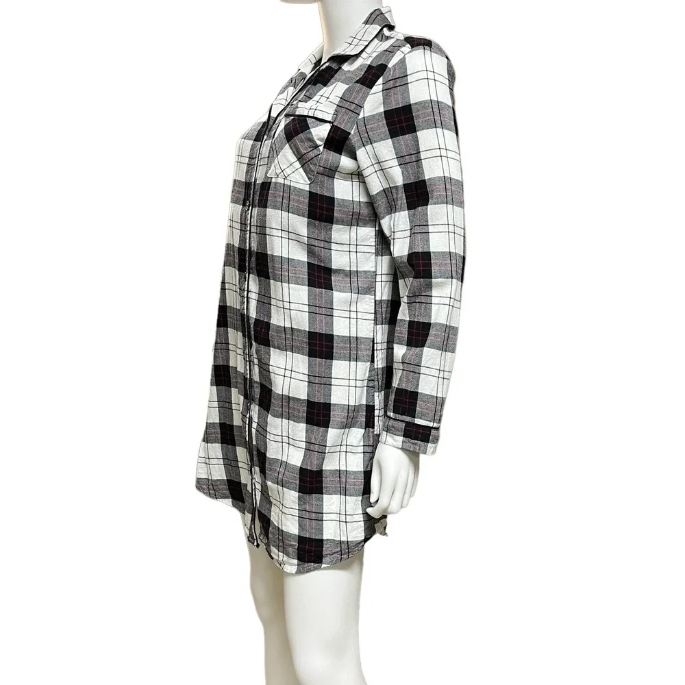 Plaid Sleep Shirt Cottagecore Grunge Cozy Flannel‎ Lounge Nightgown Sleepwear XS